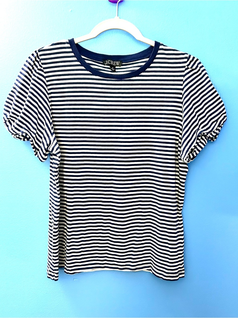 J Crew  feminine tshirt with blue and white stripes. Size M